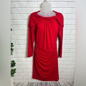 ELLEN TRACY Red Ruched Cowl Neck Long Sleeve Cocktail Gown/size S